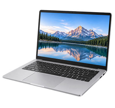 Silver laptop with landscape screen